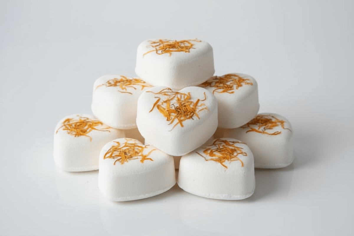 Wholesale Sicilian Lemon & Calendula Mini Bath Bomb Hearts - UK Handmade - Baysoap